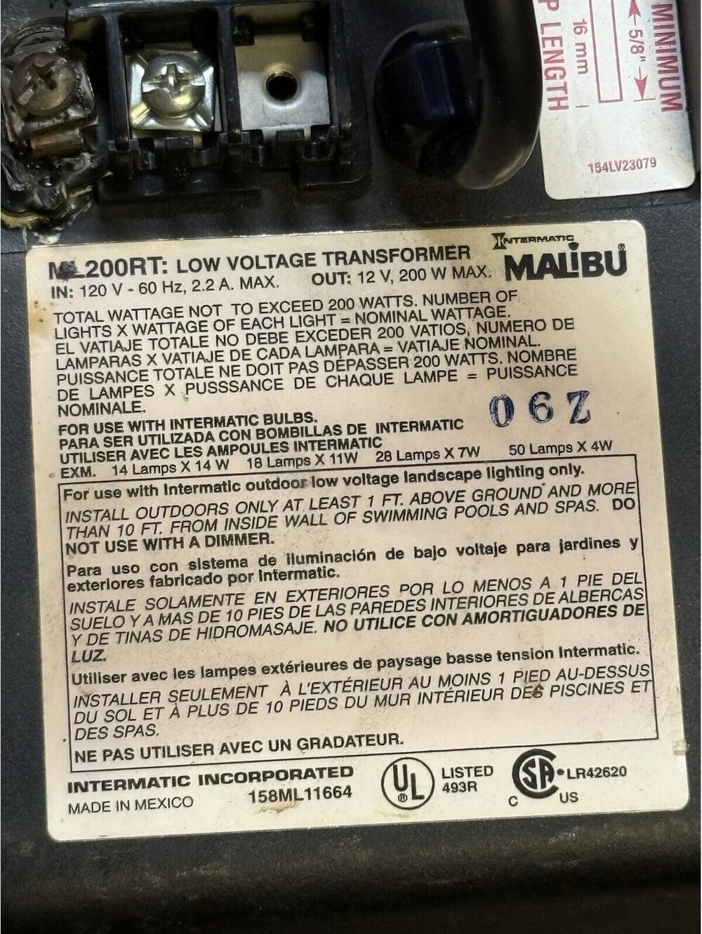 Intermatic Malibu ML200RT 200W Low Voltage Transformer Timer FOR PARTS DAMAGED